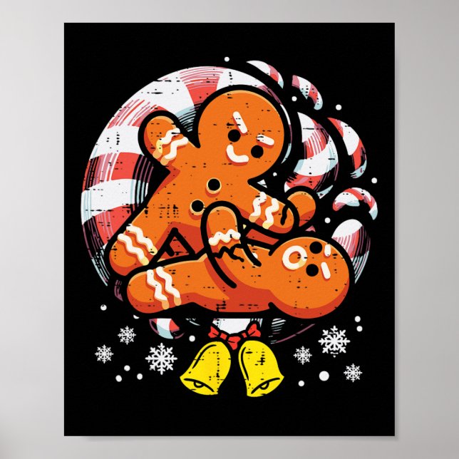 Christmas Jiu Jitsu Gingerbread Xmas Bjj Wrestling Poster (Front)