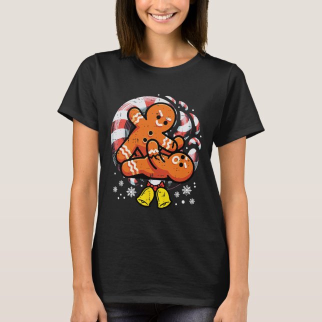 Christmas Jiu Jitsu Gingerbread Xmas Bjj Wrestling T-Shirt (Front)