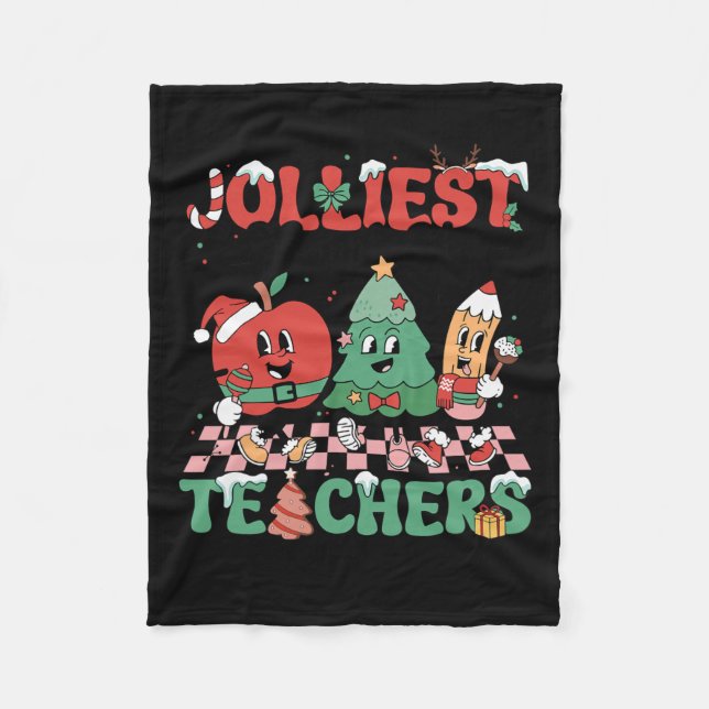 Christmas Jolliest Bunch Of Teachers Cute Groovy X Fleece Blanket (Front)
