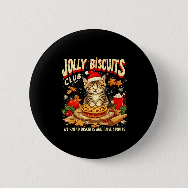 Christmas Jolly Biscuits Club Cute Cat Lovers Baki Button (Front)