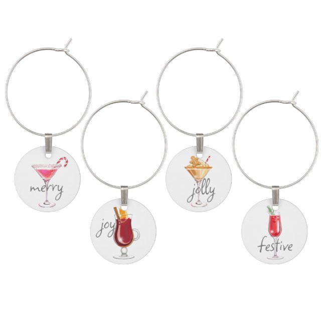 Christmas Jolly Merry Joy Simple Cocktail Martini Wine Charm (Staggered)