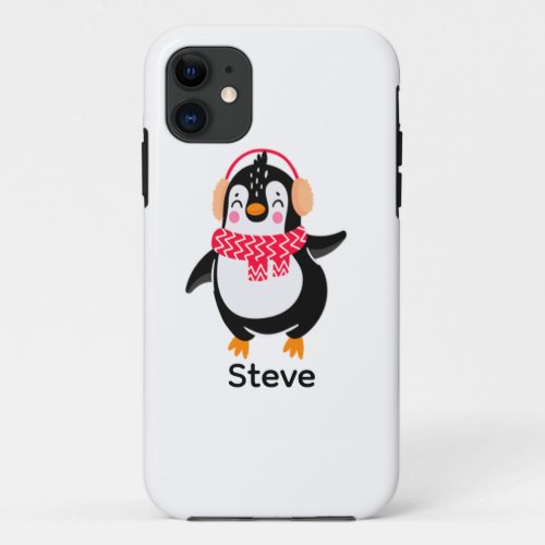 Christmas Jolly Penguin in Scarf with Ear Muffs iPhone 11 Case
