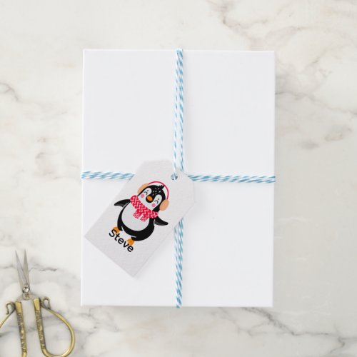 Christmas Jolly Penguin in Scarf with Ear Muffs Gift Tags