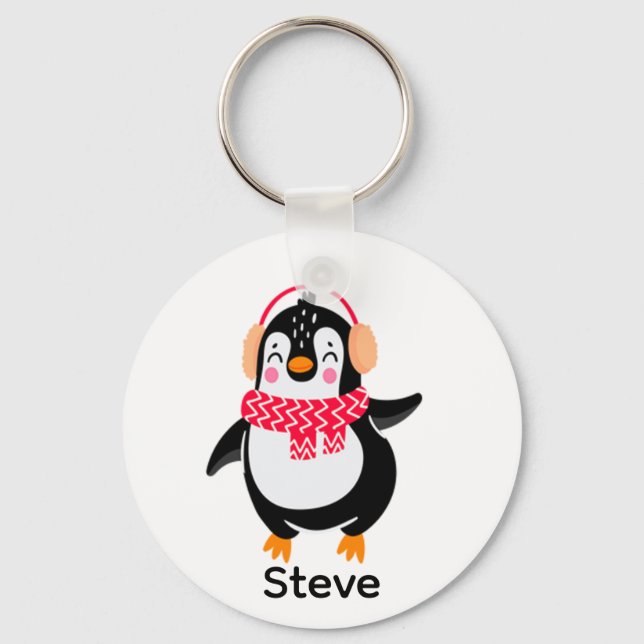 Christmas Jolly Penguin in Scarf with Ear Muffs Keychain (Front)