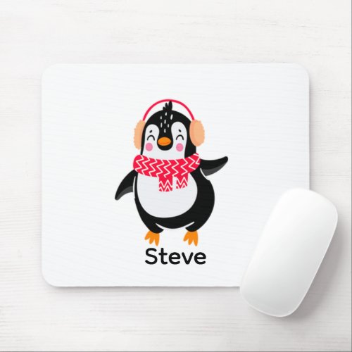 Christmas Jolly Penguin in Scarf with Ear Muffs Mouse Pad