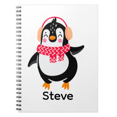 Christmas Jolly Penguin in Scarf with Ear Muffs Notebook