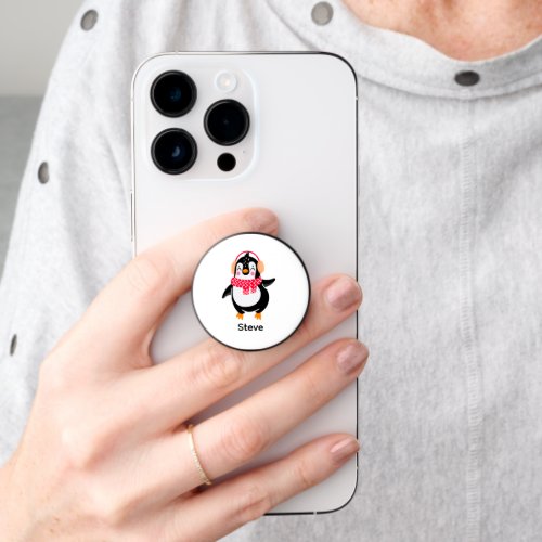Christmas Jolly Penguin in Scarf with Ear Muffs PopSocket