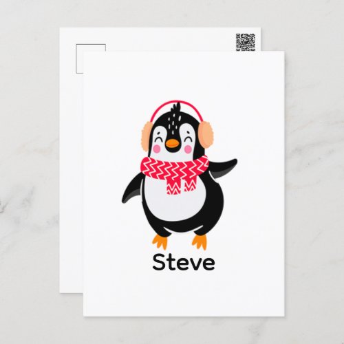 Christmas Jolly Penguin in Scarf with Ear Muffs Postcard