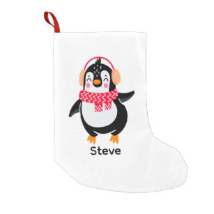 Christmas Jolly Penguin in Scarf with Ear Muffs Small Christmas Stocking