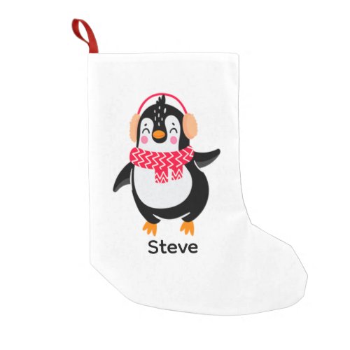 Christmas Jolly Penguin in Scarf with Ear Muffs Small Christmas Stocking