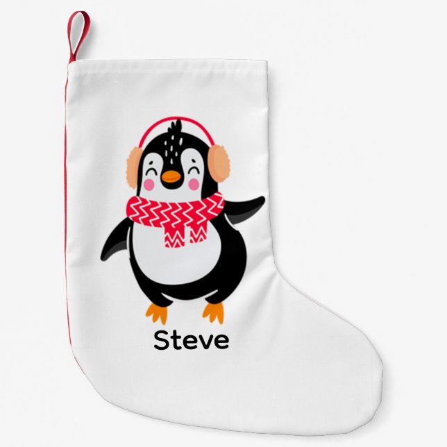 Christmas Jolly Penguin in Scarf with Ear Muffs Small Christmas Stocking (Front)