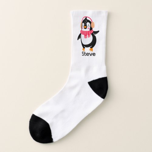 Christmas Jolly Penguin in Scarf with Ear Muffs Socks
