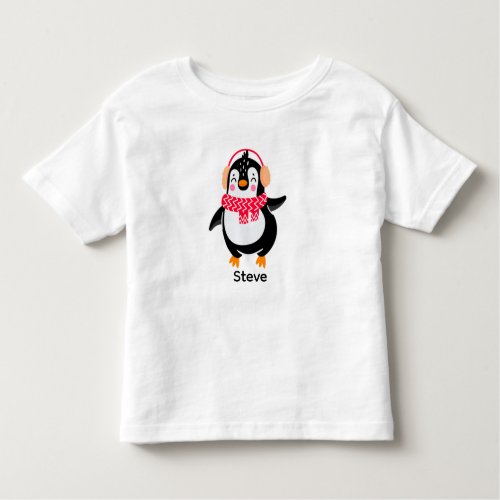 Christmas Jolly Penguin in Scarf with Ear Muffs Toddler T_shirt