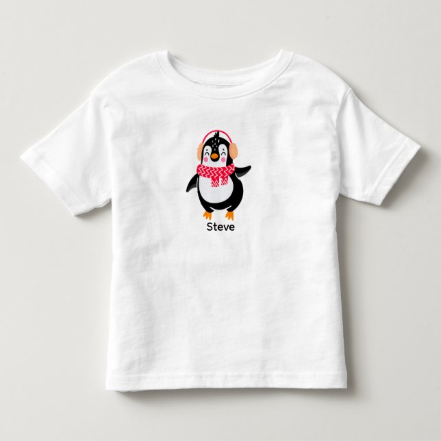 Christmas Jolly Penguin in Scarf with Ear Muffs Toddler T-shirt (Front)