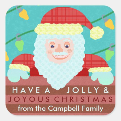 Christmas Jolly Santa Claus Chimney Personalized Square Sticker