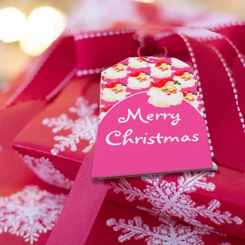 Christmas Jolly Santa Claus Merry Pink Greeting  Gift Tags