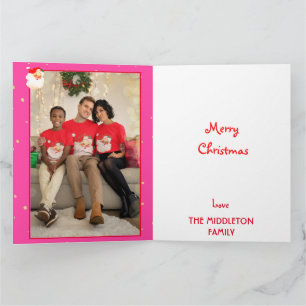 Christmas Jolly Santa Claus Photo Pink Greeting Card