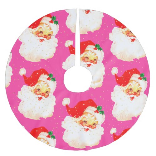 Christmas Jolly Santa Claus Pink Brushed Polyester Tree Skirt