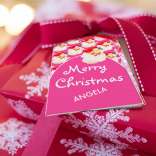 Christmas Jolly Santa Claus Pink Merry Greeting  Gift Tags