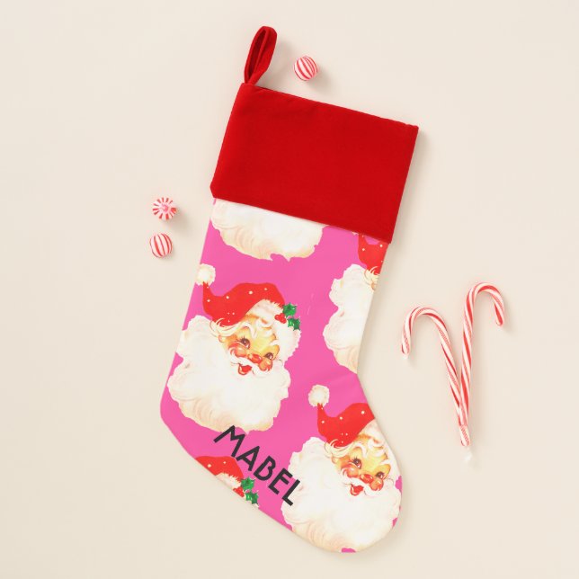 Christmas Jolly Santa Claus Pink Stocking (Front)