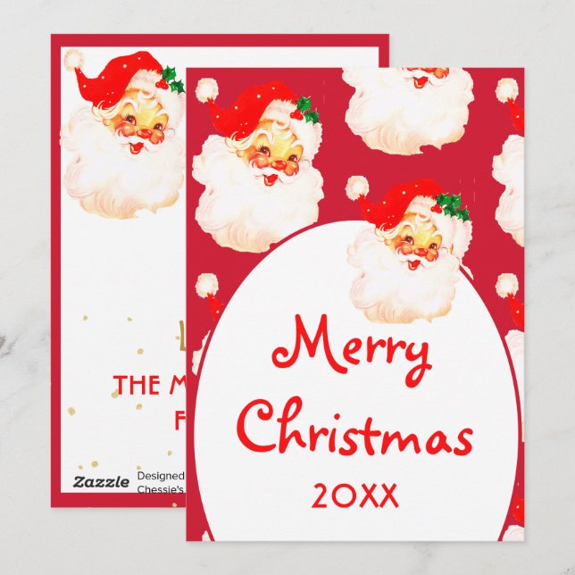 Christmas Jolly Santa Claus Red Merry Greeting  Holiday Card (Front/Back)