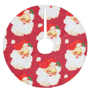 Christmas Jolly Santa Claus Retro Red Brushed Polyester Tree Skirt