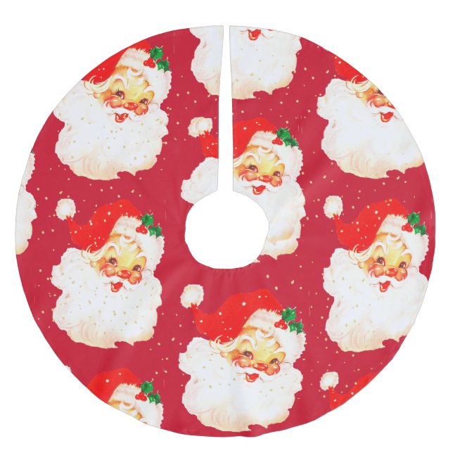 Christmas Jolly Santa Claus Retro Red Brushed Polyester Tree Skirt (Front)