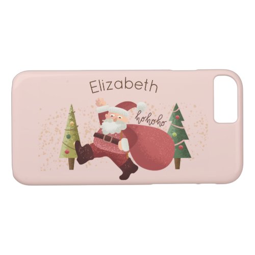 Christmas Jolly Santa Cute Pink Holiday Scene Fun iPhone 87 Case