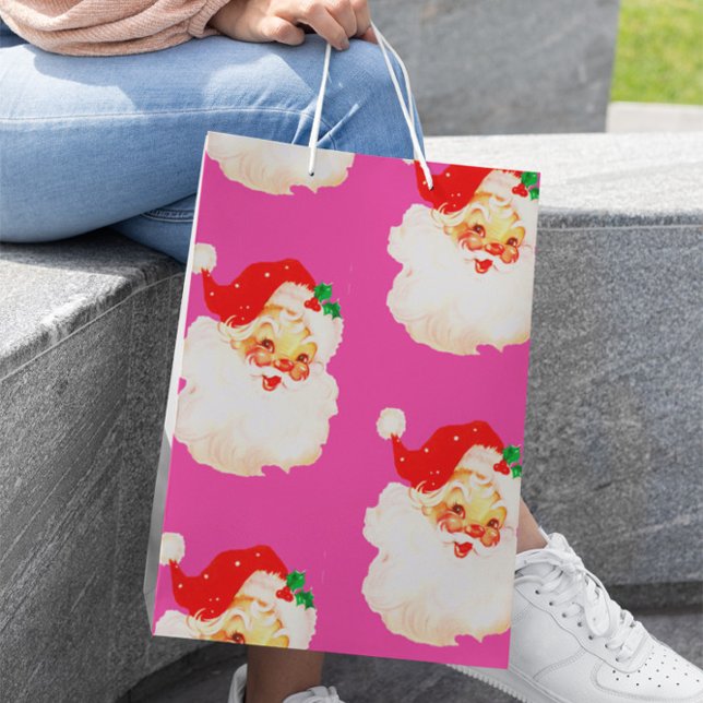 Christmas Jolly Santa Merry Pink Fun  Medium Gift Bag (Creator Uploaded)