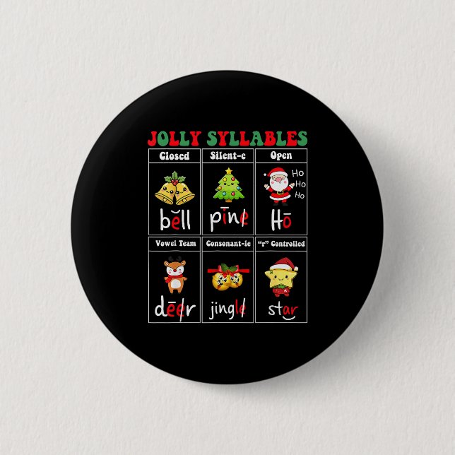 Christmas Jolly Syllables Teacher Students Funny S Button (Front)