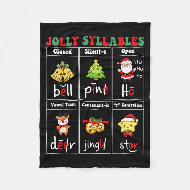 Christmas Jolly Syllables Teacher Students Funny S Fleece Blanket (Front)