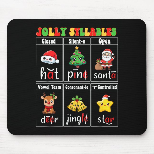 Christmas Jolly Syllables Teacher Students Funny S Mouse Pad (Front)