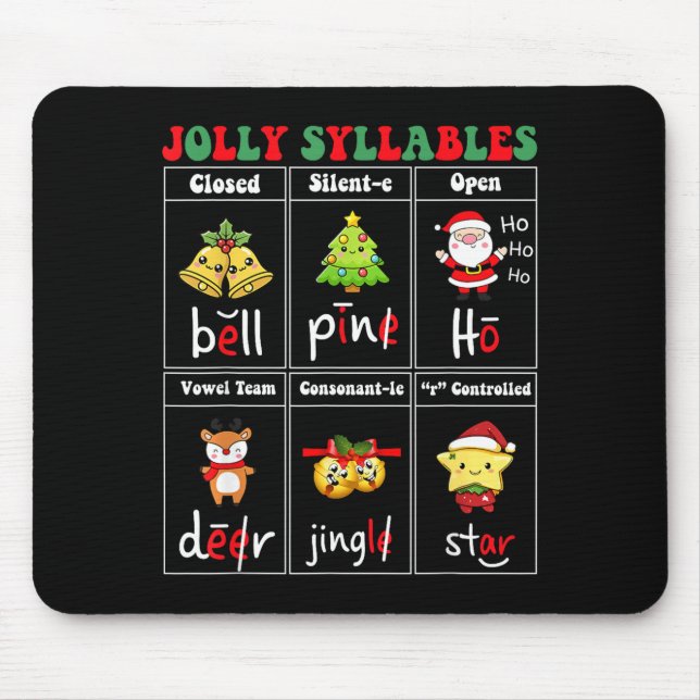 Christmas Jolly Syllables Teacher Students Funny S Mouse Pad (Front)