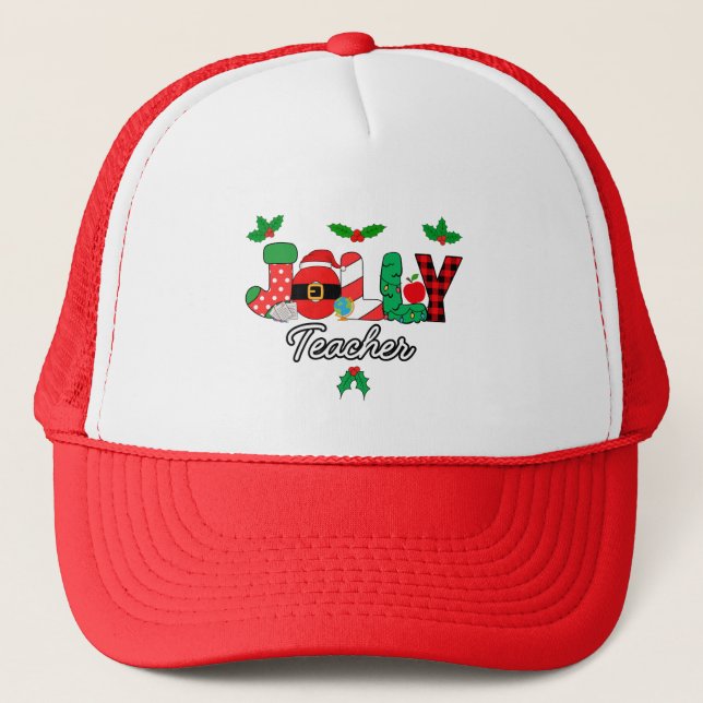 Christmas Jolly Teacher Trucker Hat (Front)