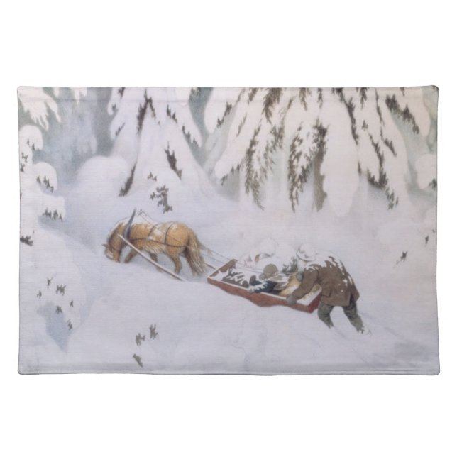 Christmas Journey Through the Snow (by Kittelsen) Cloth Placemat (Front)