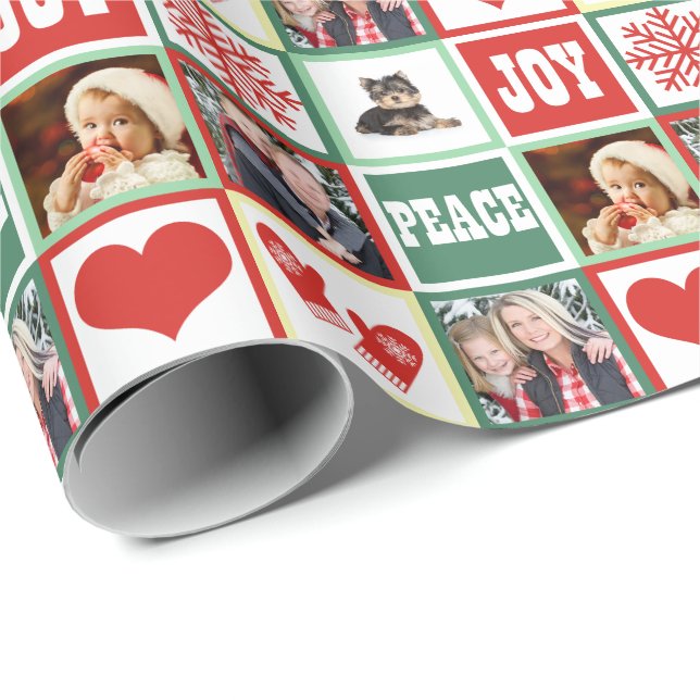 Christmas Joy Add Four Favorite Family Photos Wrapping Paper (Roll Corner)