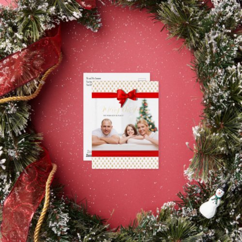Christmas Joy and Peace Family Photo Foil Holiday Postcard