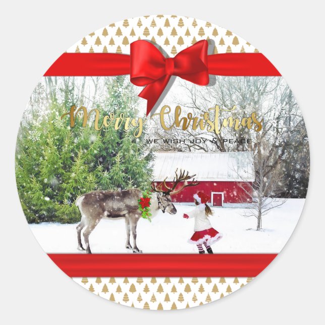Christmas Joy and Peace Photo Classic Round Sticker (Front)
