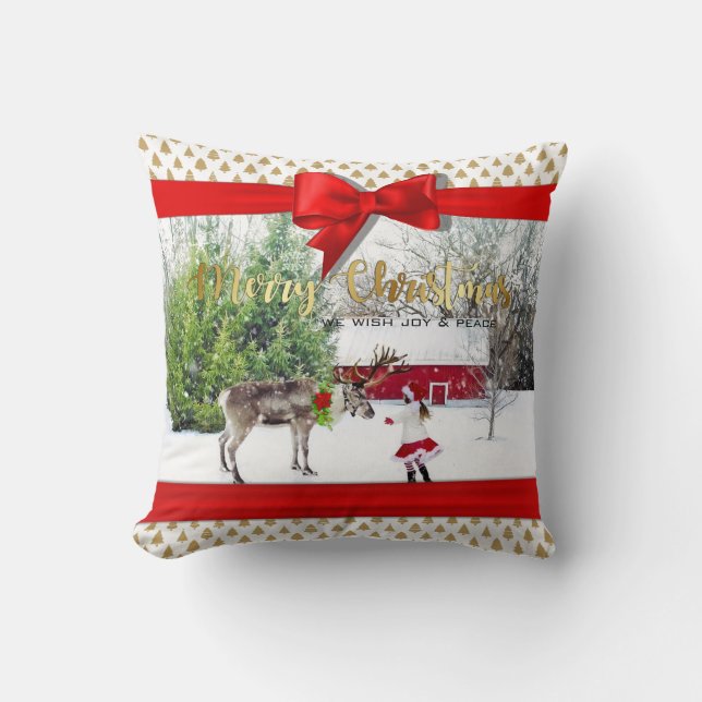 Christmas Joy and Peace Photo Throw Pillow (Front)