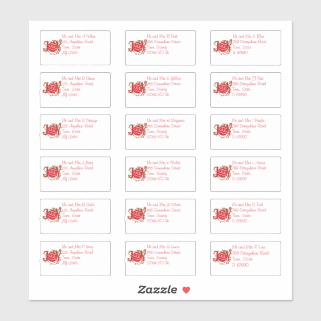 Christmas Joy Bauble Individual Name & Address Sticker (Sheet)