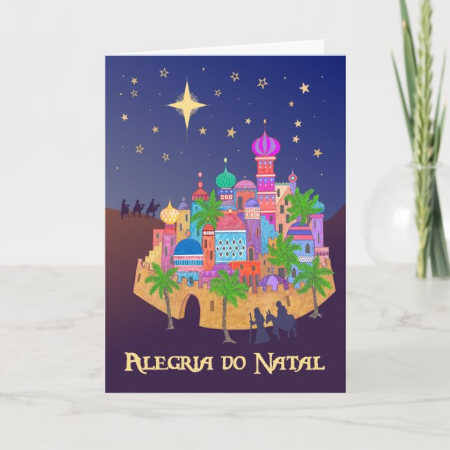 Christmas Joy Bethlehem Portuguese Greeting Card (Front)