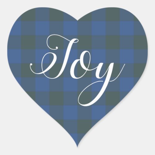 Christmas Joy Blue Black Gingham Buffalo Plaid Hea Heart Sticker