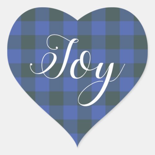 Christmas Joy Blue Black Gingham Buffalo Plaid Heart Sticker