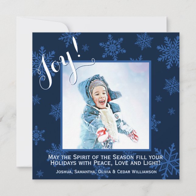 Christmas Joy Blue Snowflakes Festive Holiday Card (Front)