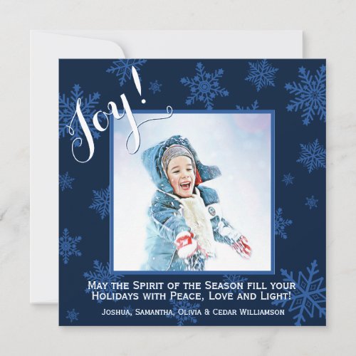 Christmas Joy Blue Snowflakes Festive Holiday Card