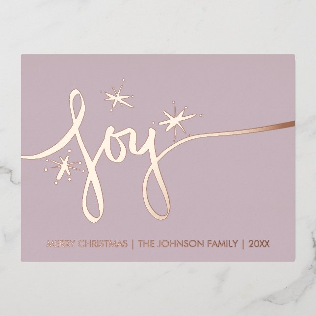Christmas Joy Blush Hand Lettering Pressed  Foil Holiday Postcard (Front)