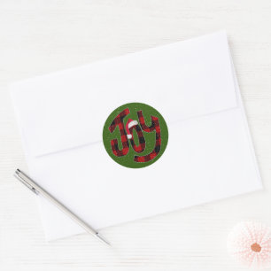 Christmas Joy Buffalo Plaid Classic Round Sticker