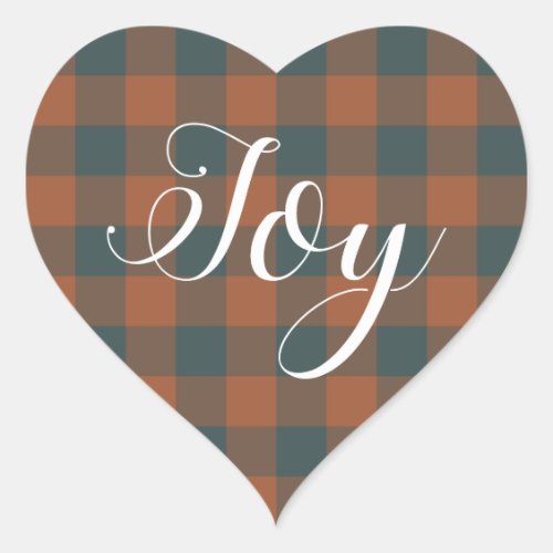 Christmas Joy Burnt Orange Gingham Buffalo Plaid Heart Sticker