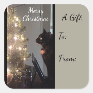 Christmas Joy Calico Cat Gift Sticker
