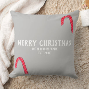 Christmas Joy Candy Canes Family Name Throw Pillow
